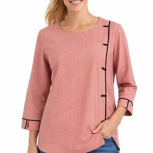 Ali Miles Tunic Size Small Pink Black 3/4 Sleeves Buttons Lagenlook Artsy Work